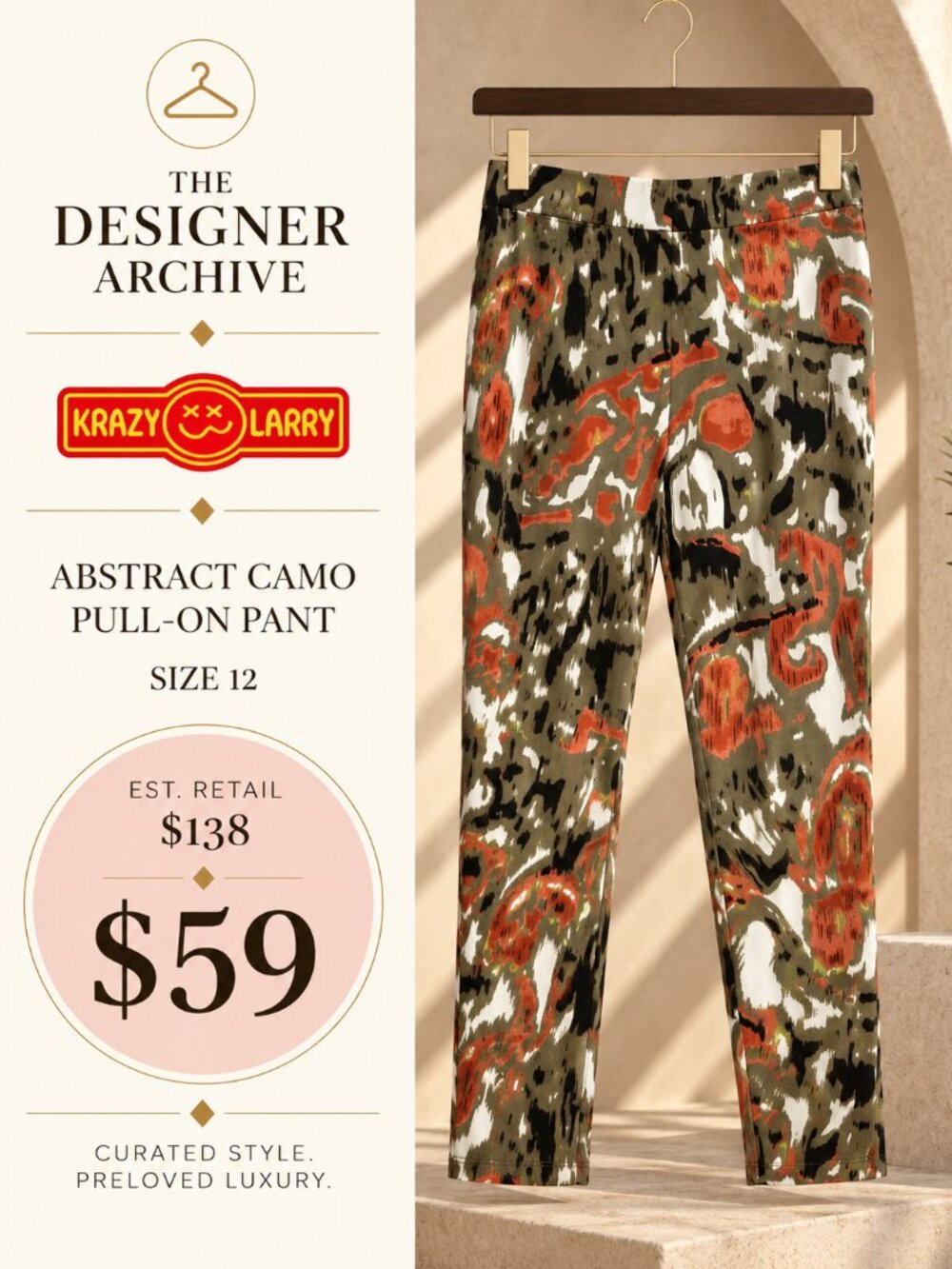 Krazy Larry Abstract Camo Pull-On Ankle Pants Size 12